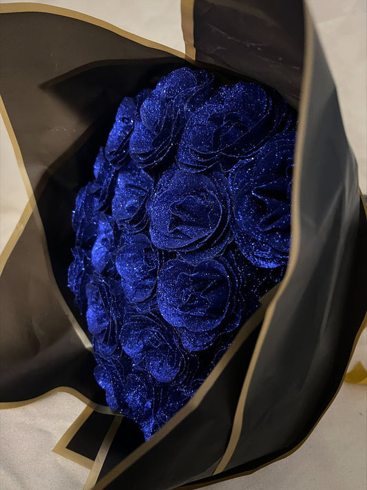 Dark Blue & Black Glitter Roses Hand-Tied Bouquet