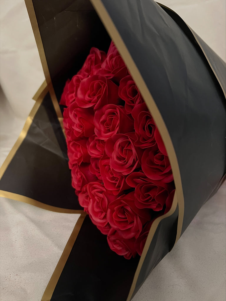 Black & Red Soap Roses Hand-Tied Bouquet